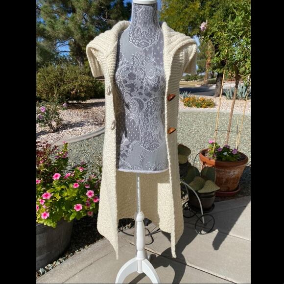 FREE PEOPLE RARE! Handmade Fisherman’s Wool Cardigan Sweater Duster Cream XS - Picture 9 of 9